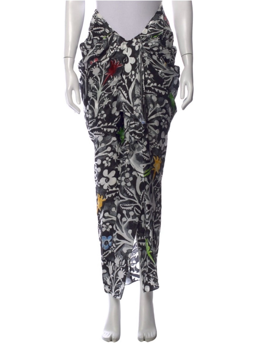 NWT Rosie Assoulin Black Floral High-Low Skirt with Multicolor Accents